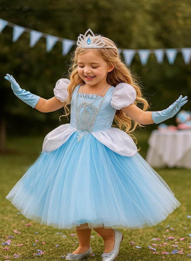 CQDY Princess Cinderella Dress for Girls Blue Puff Sleeve Costume Outfit Dress Up Clothes for Party Halloween Christmas Birthday - Image 3